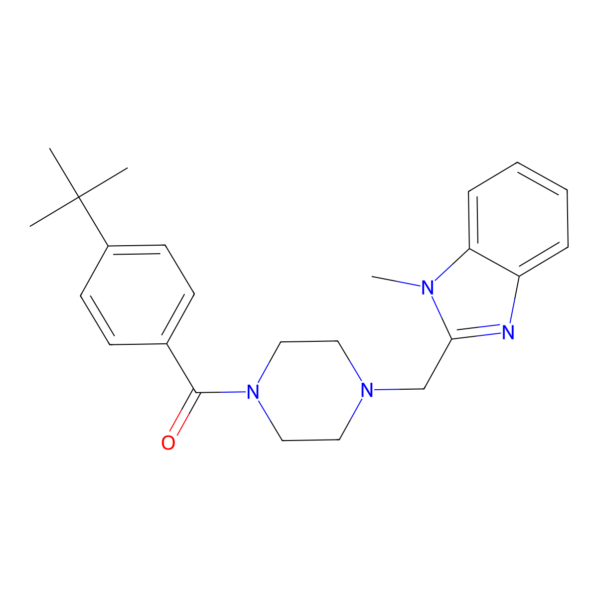 (4-(tert-butyl)phenyl)(4-((1-methyl-1H-benzo[d]imidazol-2-yl)methyl)piperazin-1-yl)methanone molecular structure, CAS 1171028-19-5