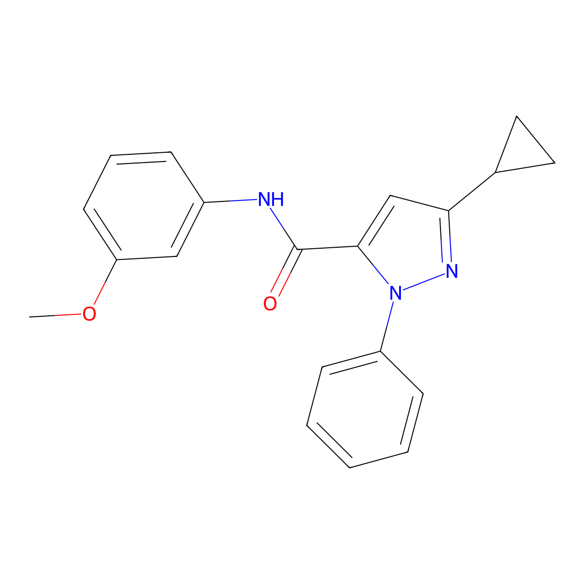 3-cyclopropyl-N-(3-methoxyphenyl)-1-phenyl-1H-pyrazole-5-carboxamide molecular structure, CAS 1171029-65-4