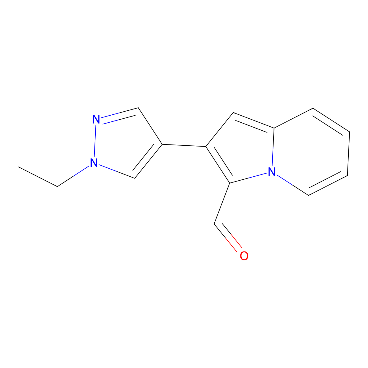 2-(1-ethyl-1H-pyrazol-4-yl)indolizine-3-carbaldehyde molecular structure, CAS 1171031-06-3