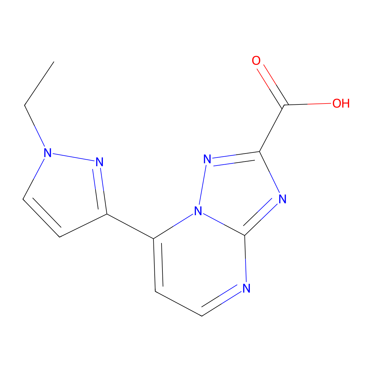 7-(1-ethyl-1H-pyrazol-3-yl)[1,2,4]triazolo[1,5-a]pyrimidine-2-carboxylic acid molecular structure, CAS 1171033-76-3