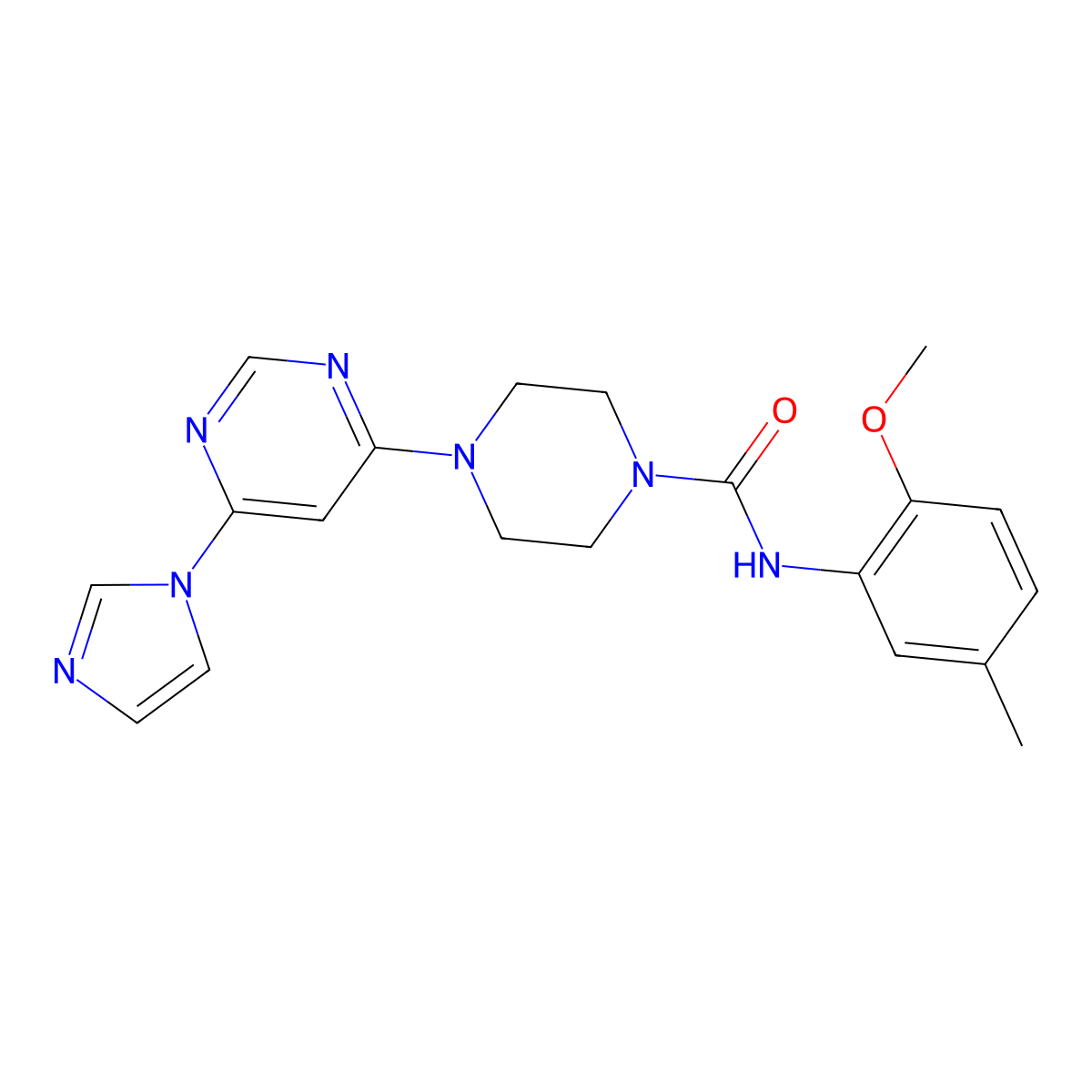 4-(6-(1H-imidazol-1-yl)pyrimidin-4-yl)-N-(2-methoxy-5-methylphenyl)piperazine-1-carboxamide molecular structure, CAS 1171035-15-6