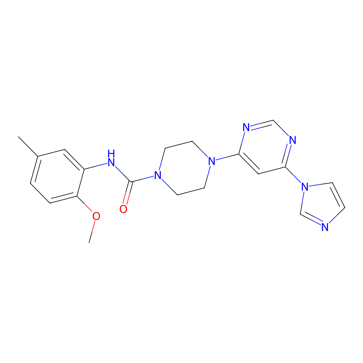 4-(6-(1H-imidazol-1-yl)pyrimidin-4-yl)-N-(2-methoxy-5-methylphenyl)piperazine-1-carboxamide molecular structure, CAS 1171035-15-6