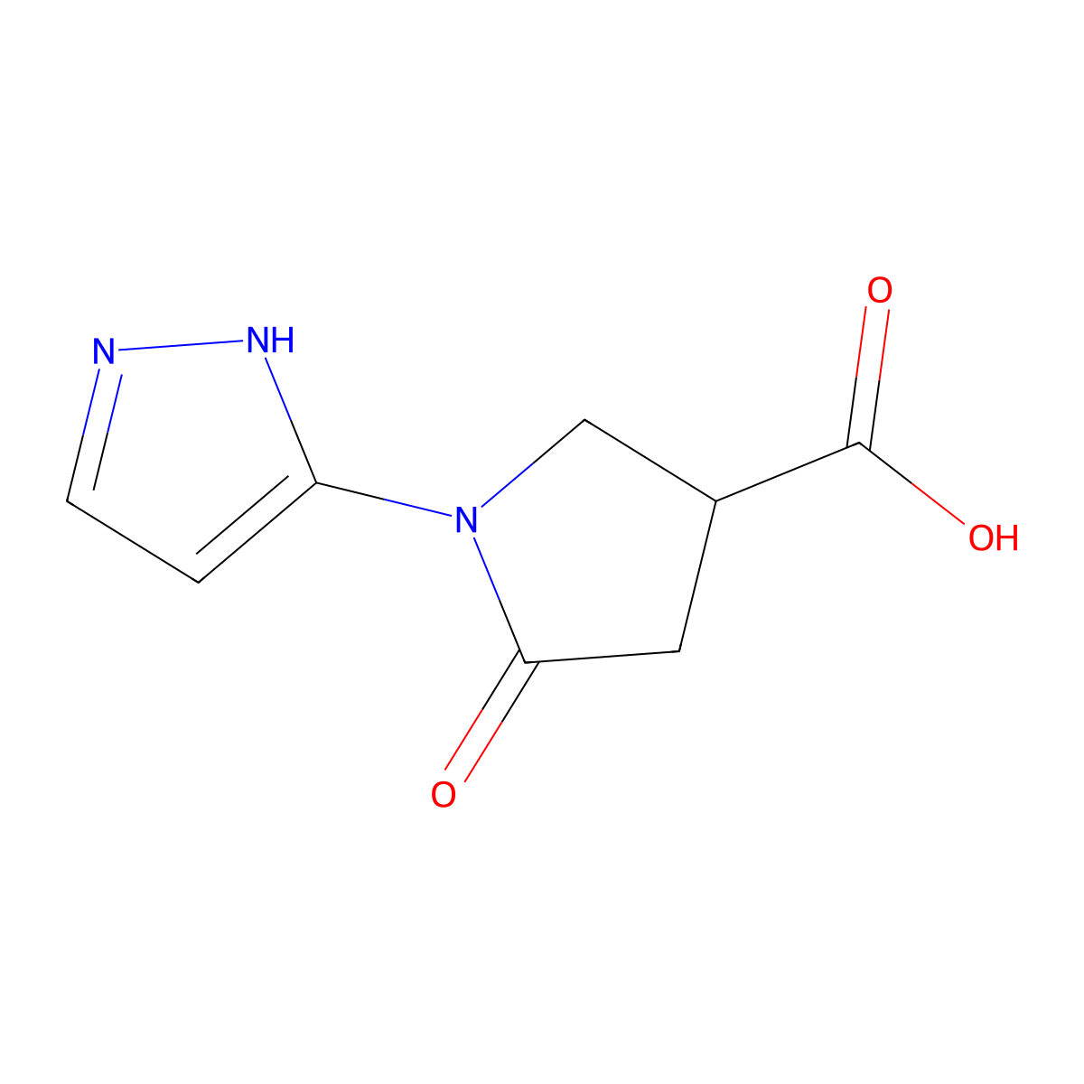 5-oxo-1-(1H-pyrazol-3-yl)pyrrolidine-3-carboxylic acid molecular structure, CAS 1171036-90-0