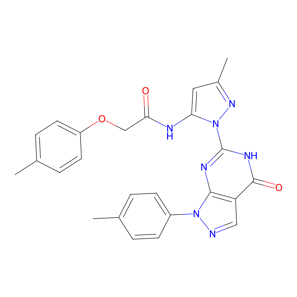 N-(3-methyl-1-(4-oxo-1-(p-tolyl)-4,5-dihydro-1H-pyrazolo[3,4-d]pyrimidin-6-yl)-1H-pyrazol-5-yl)-2-(p-tolyloxy)acetamide molecular structure, CAS 1171037-92-5