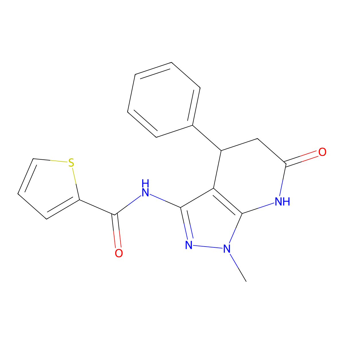 N-(1-methyl-6-oxo-4-phenyl-4,5,6,7-tetrahydro-1H-pyrazolo[3,4-b]pyridin-3-yl)thiophene-2-carboxamide molecular structure, CAS 1171041-33-0