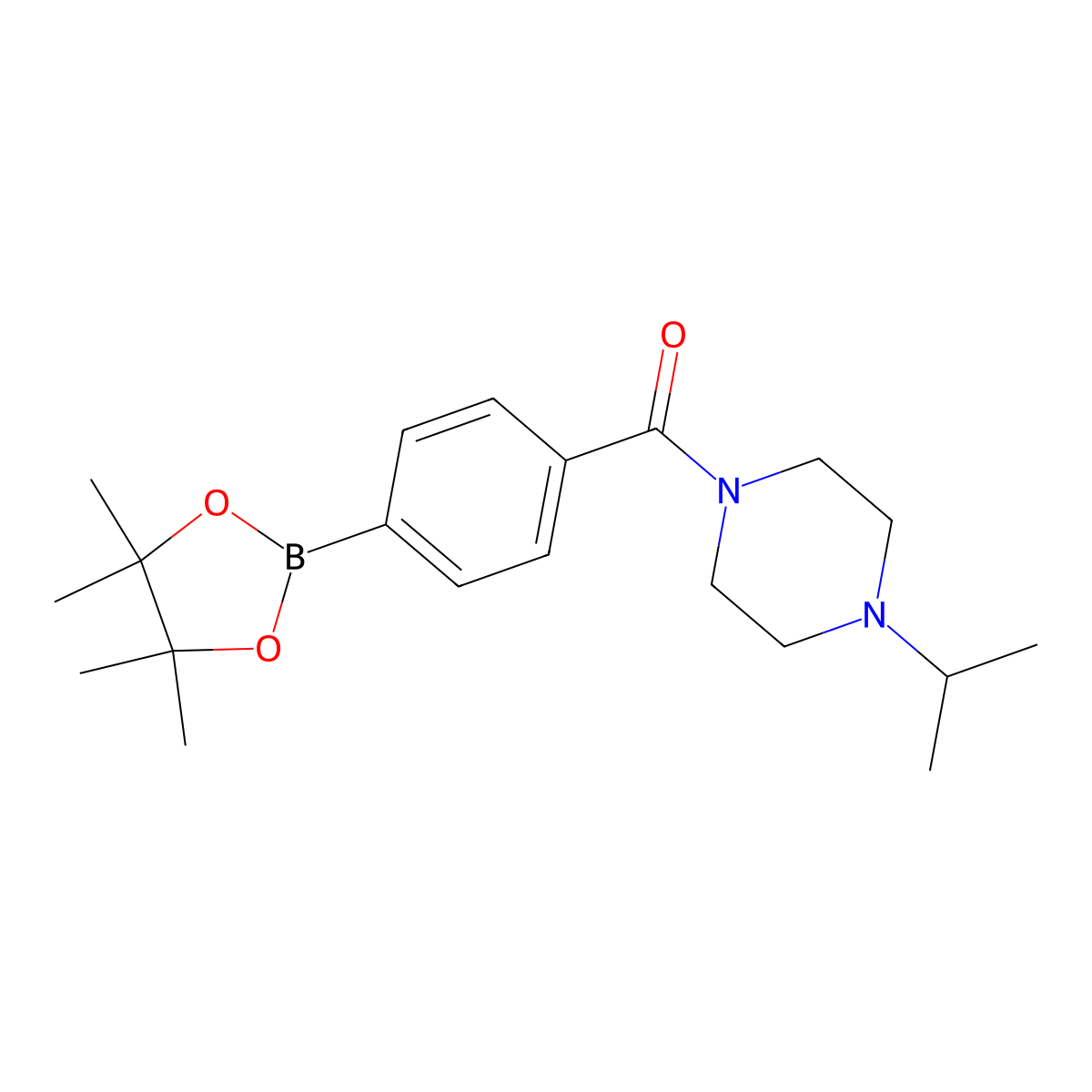 (4-Isopropyl-piperazin-1-yl)-[4-(4,4,5,5-tetramethyl-[1,3,2]dioxaborolan-2-yl)-phenyl]-methanone molecular structure, CAS 1171044-18-0