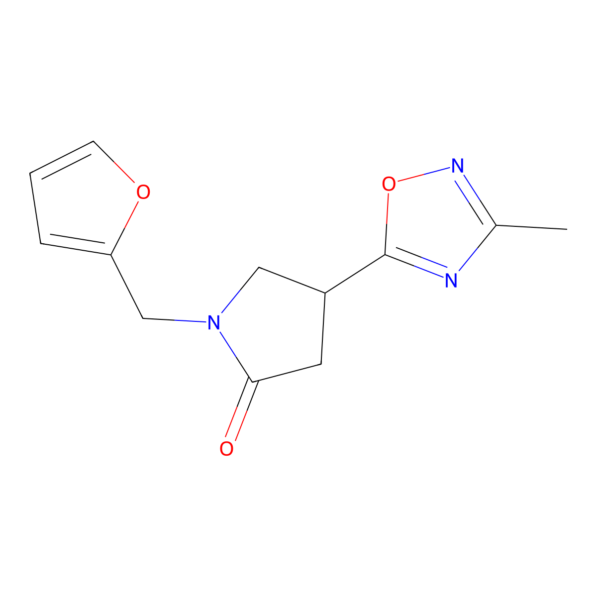 1-(Furan-2-ylmethyl)-4-(3-methyl-1,2,4-oxadiazol-5-yl)pyrrolidin-2-one molecular structure, CAS 1171045-86-5