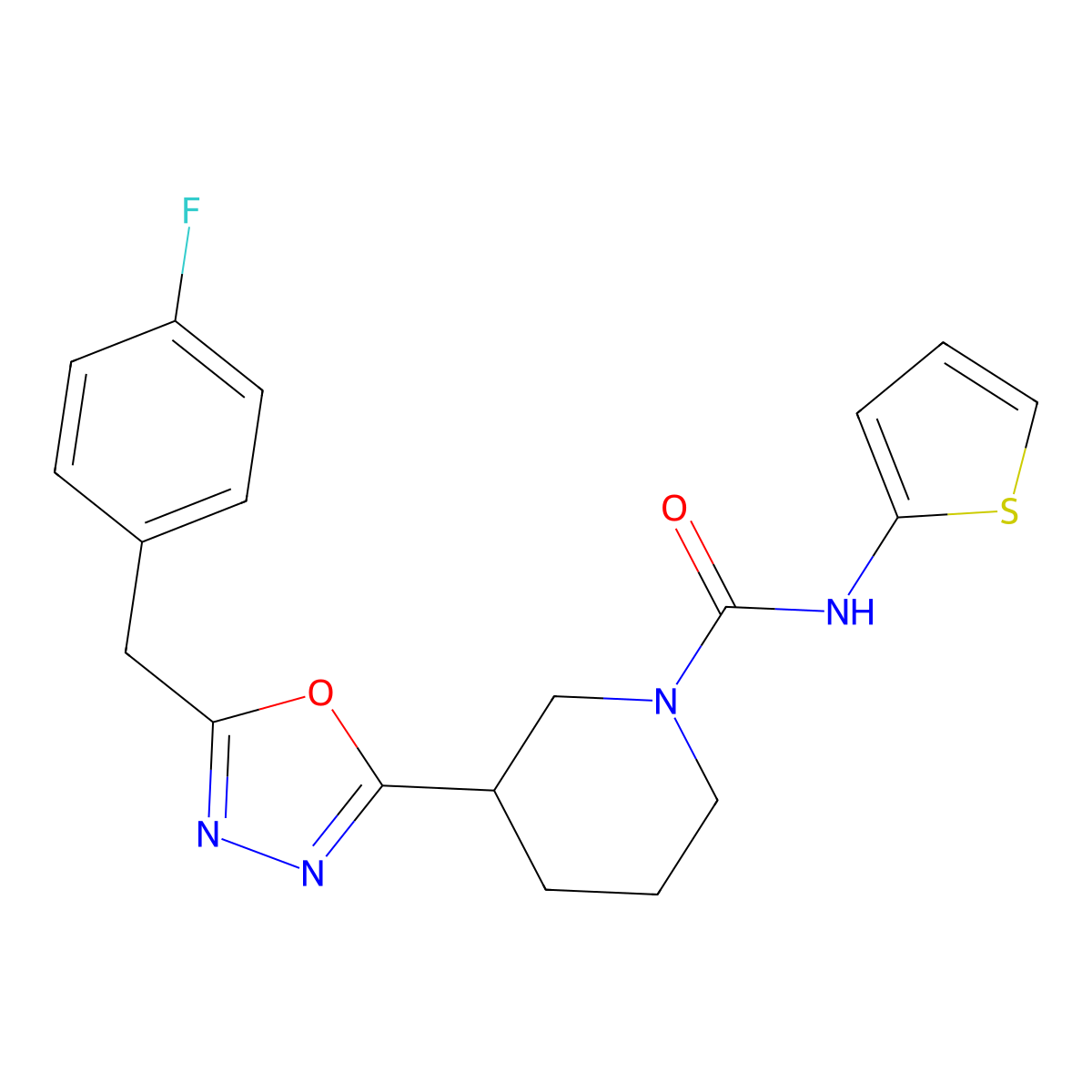 3-(5-(4-fluorobenzyl)-1,3,4-oxadiazol-2-yl)-N-(thiophen-2-yl)piperidine-1-carboxamide molecular structure, CAS 1171046-29-9