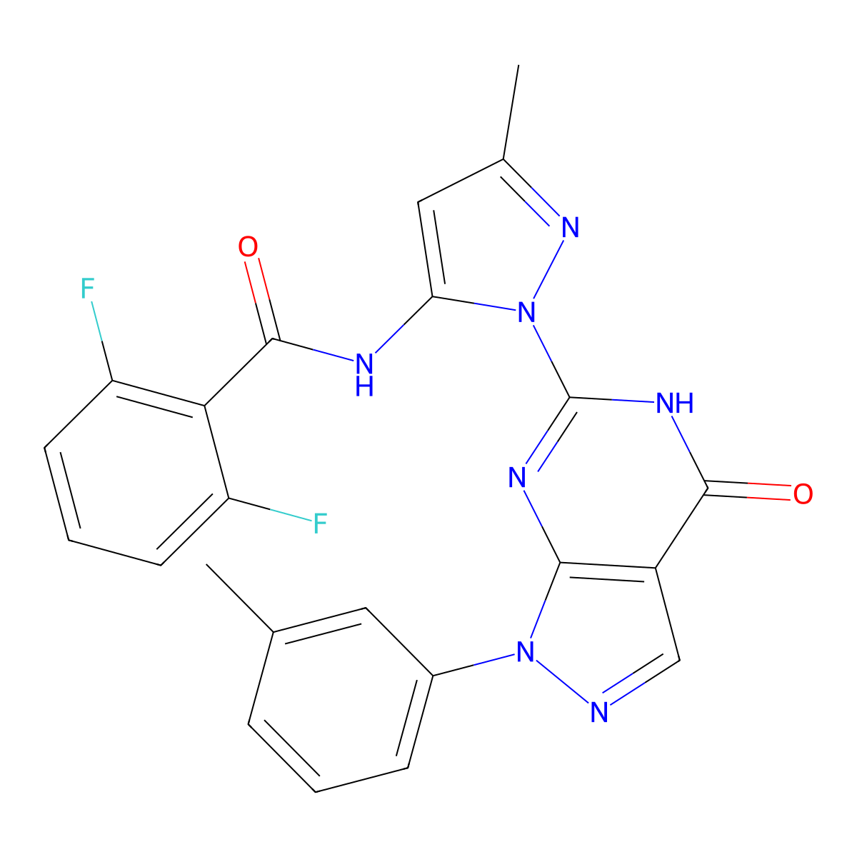 2,6-difluoro-N-(3-methyl-1-(4-oxo-1-(m-tolyl)-4,5-dihydro-1H-pyrazolo[3,4-d]pyrimidin-6-yl)-1H-pyrazol-5-yl)benzamide molecular structure, CAS 1171049-89-0