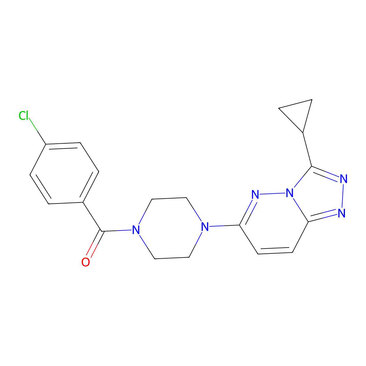 (4-Chlorophenyl)(4-(3-cyclopropyl-[1,2,4]triazolo[4,3-b]pyridazin-6-yl)piperazin-1-yl)methanone molecular structure, CAS 1171053-69-2
