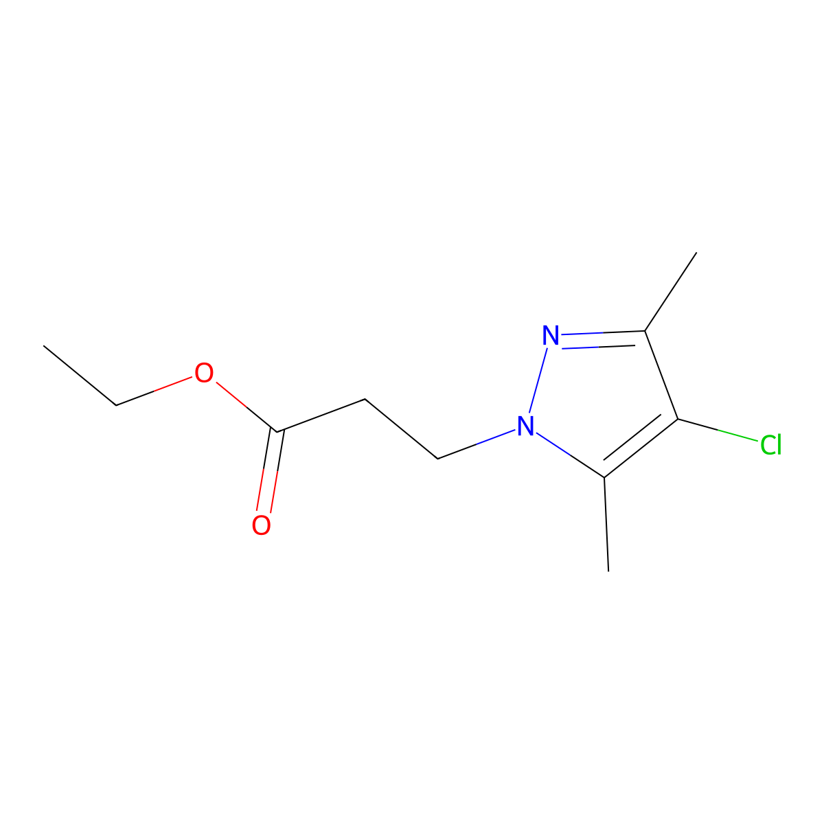 ethyl 3-(4-chloro-3,5-dimethyl-1H-pyrazol-1-yl)propanoate molecular structure, CAS 1171053-92-1