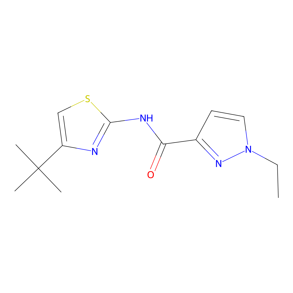 N-(4-(tert-butyl)thiazol-2-yl)-1-ethyl-1H-pyrazole-3-carboxamide molecular structure, CAS 1171055-40-5