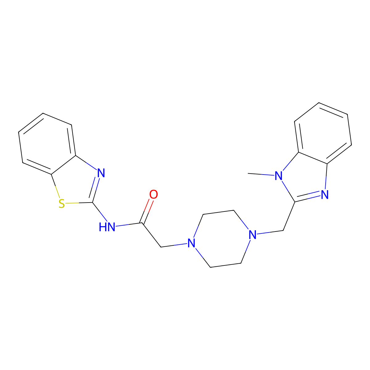 N-(benzo[d]thiazol-2-yl)-2-(4-((1-methyl-1H-benzo[d]imidazol-2-yl)methyl)piperazin-1-yl)acetamide molecular structure, CAS 1171055-97-2