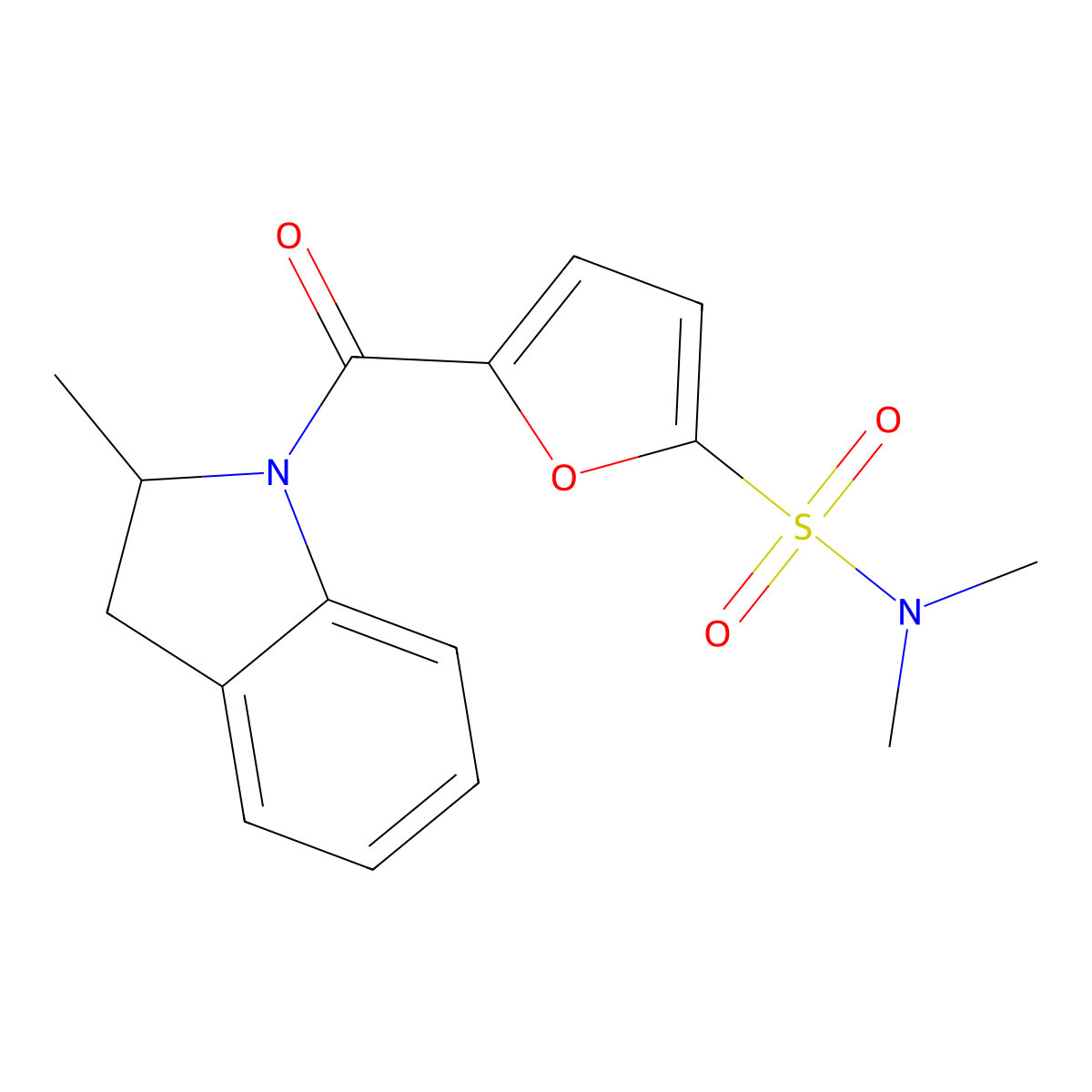 N,N-dimethyl-5-(2-methylindoline-1-carbonyl)furan-2-sulfonamide molecular structure, CAS 1171057-28-5
