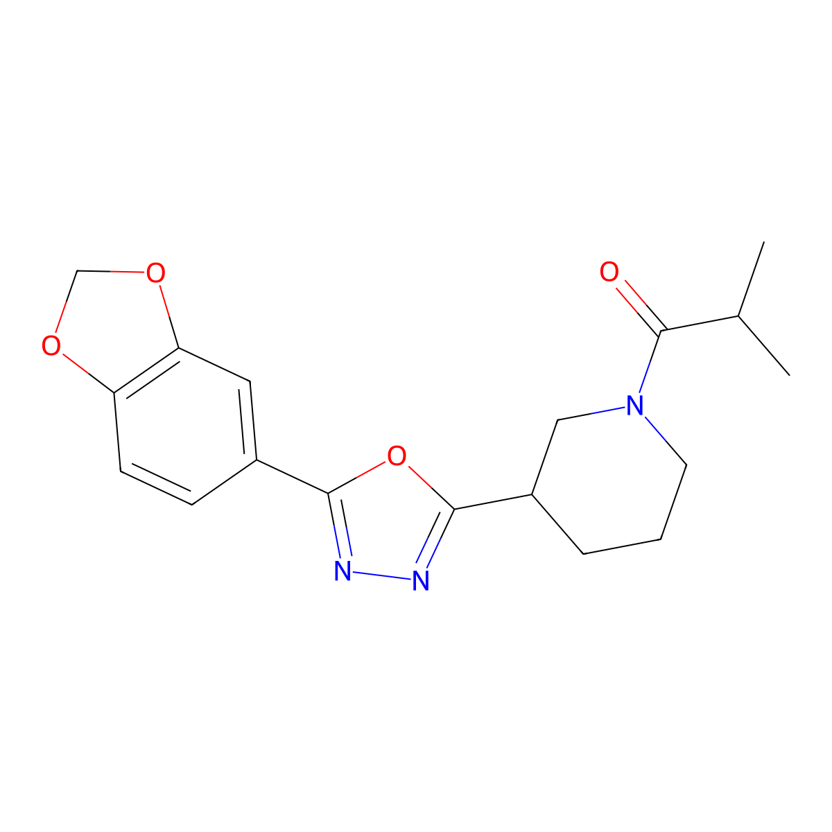 1-(3-(5-(Benzo[d][1,3]dioxol-5-yl)-1,3,4-oxadiazol-2-yl)piperidin-1-yl)-2-methylpropan-1-one molecular structure, CAS 1171058-23-3