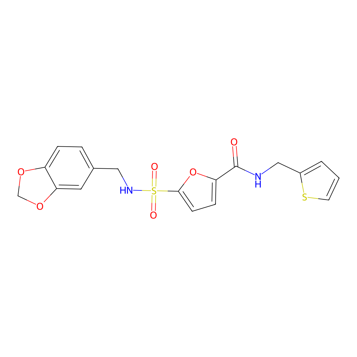 5-(N-(benzo[d][1,3]dioxol-5-ylmethyl)sulfamoyl)-N-(thiophen-2-ylmethyl)furan-2-carboxamide molecular structure, CAS 1171058-87-9