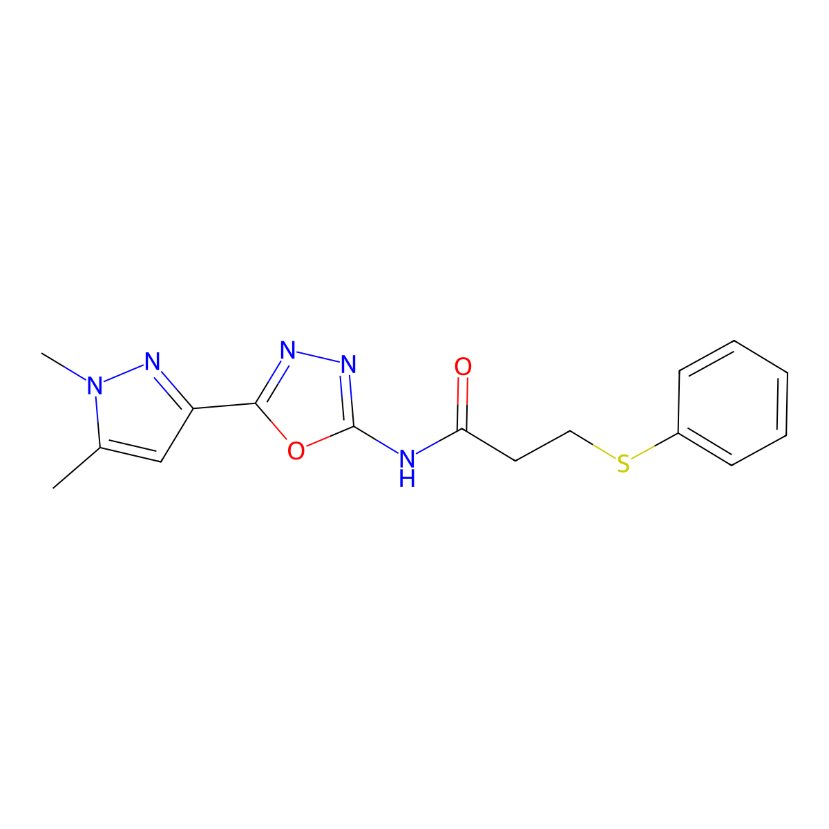 N-[5-(1,5-dimethyl-1H-pyrazol-3-yl)-1,3,4-oxadiazol-2-yl]-3-(phenylsulfanyl)propanamide molecular structure, CAS 1171059-06-5