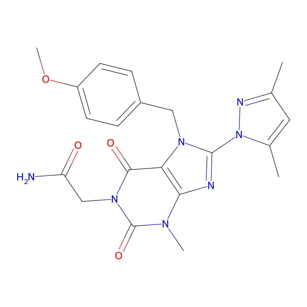 2-(8-(3,5-dimethyl-1H-pyrazol-1-yl)-7-(4-methoxybenzyl)-3-methyl-2,6-dioxo-2,3,6,7-tetrahydro-1H-purin-1-yl)acetamide molecular structure, CAS 1171059-72-5