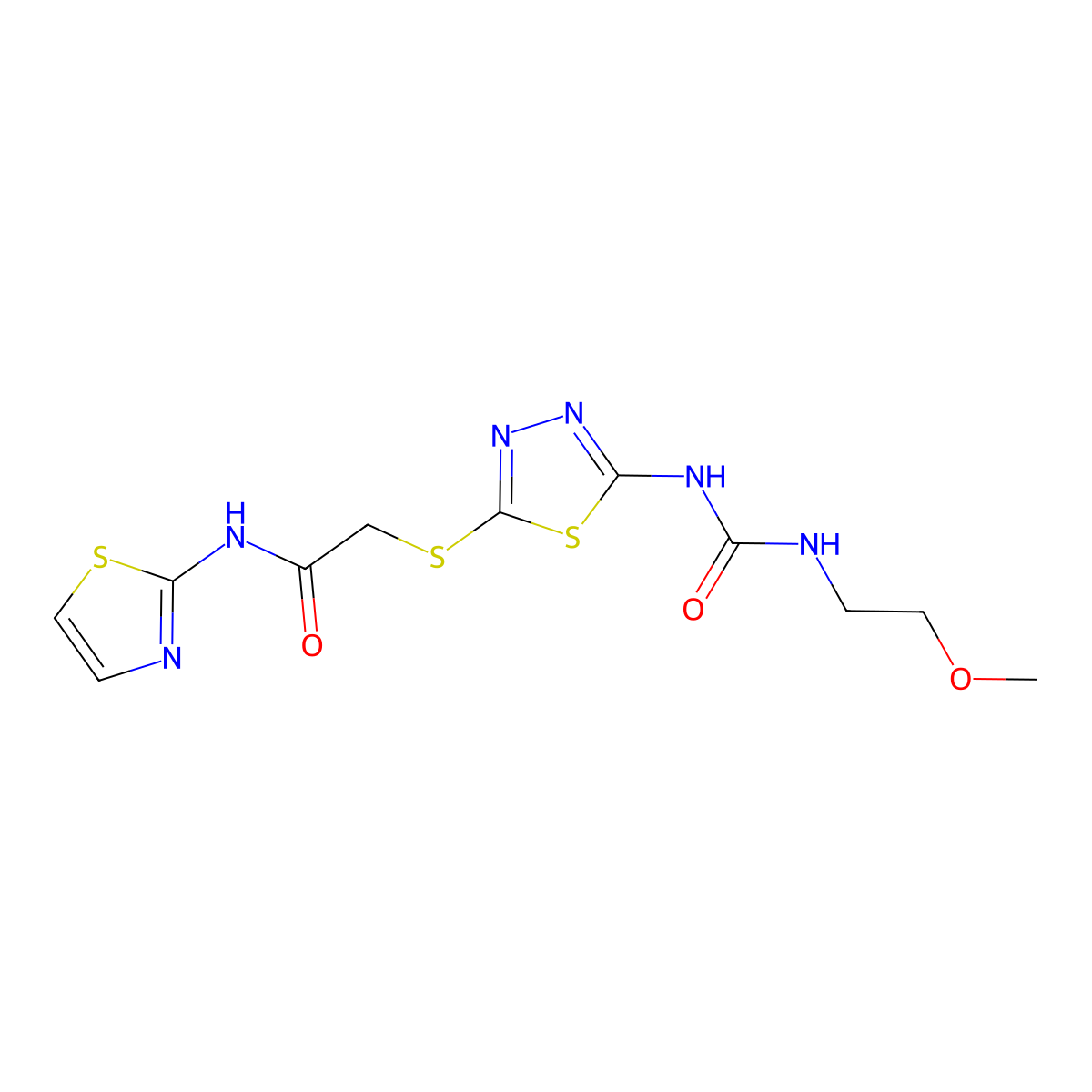 2-((5-(3-(2-methoxyethyl)ureido)-1,3,4-thiadiazol-2-yl)thio)-N-(thiazol-2-yl)acetamide molecular structure, CAS 1171061-11-2