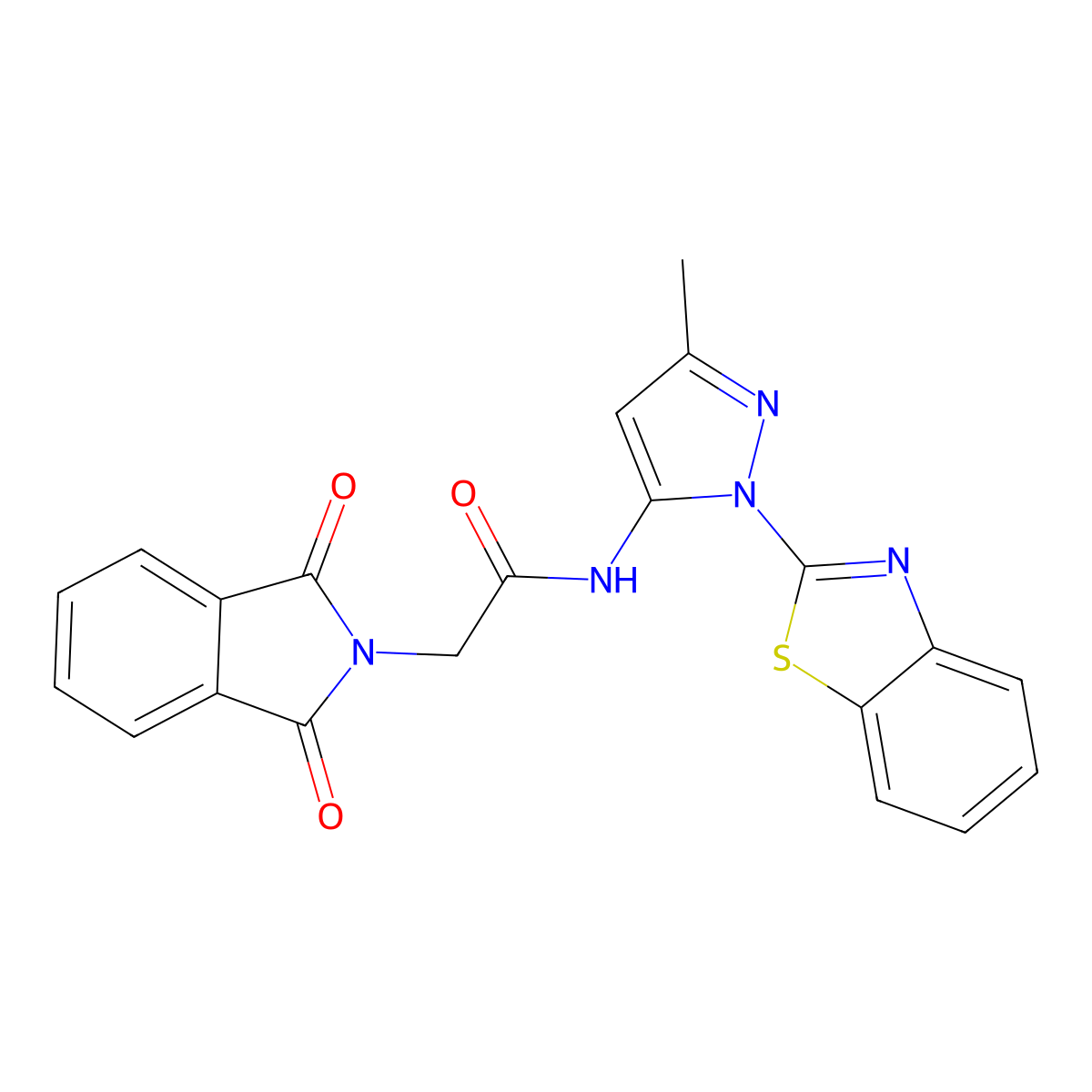 N-[1-(1,3-benzothiazol-2-yl)-3-methyl-1H-pyrazol-5-yl]-2-(1,3-dioxo-2,3-dihydro-1H-isoindol-2-yl)acetamide molecular structure, CAS 1171062-34-2