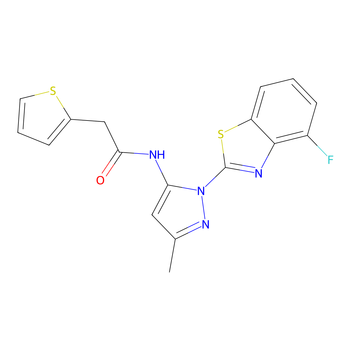 N-(1-(4-fluorobenzo[d]thiazol-2-yl)-3-methyl-1H-pyrazol-5-yl)-2-(thiophen-2-yl)acetamide molecular structure, CAS 1171062-72-8