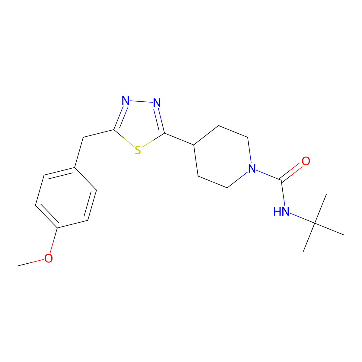 N-tert-butyl-4-{5-[(4-methoxyphenyl)methyl]-1,3,4-thiadiazol-2-yl}piperidine-1-carboxamide molecular structure, CAS 1171063-47-0