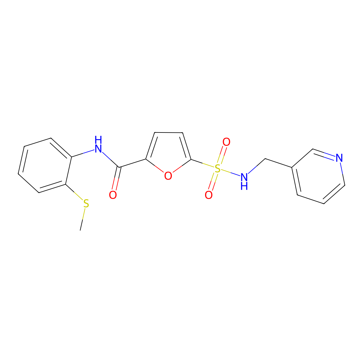 N-(2-(methylthio)phenyl)-5-(N-(pyridin-3-ylmethyl)sulfamoyl)furan-2-carboxamide molecular structure, CAS 1171064-55-3