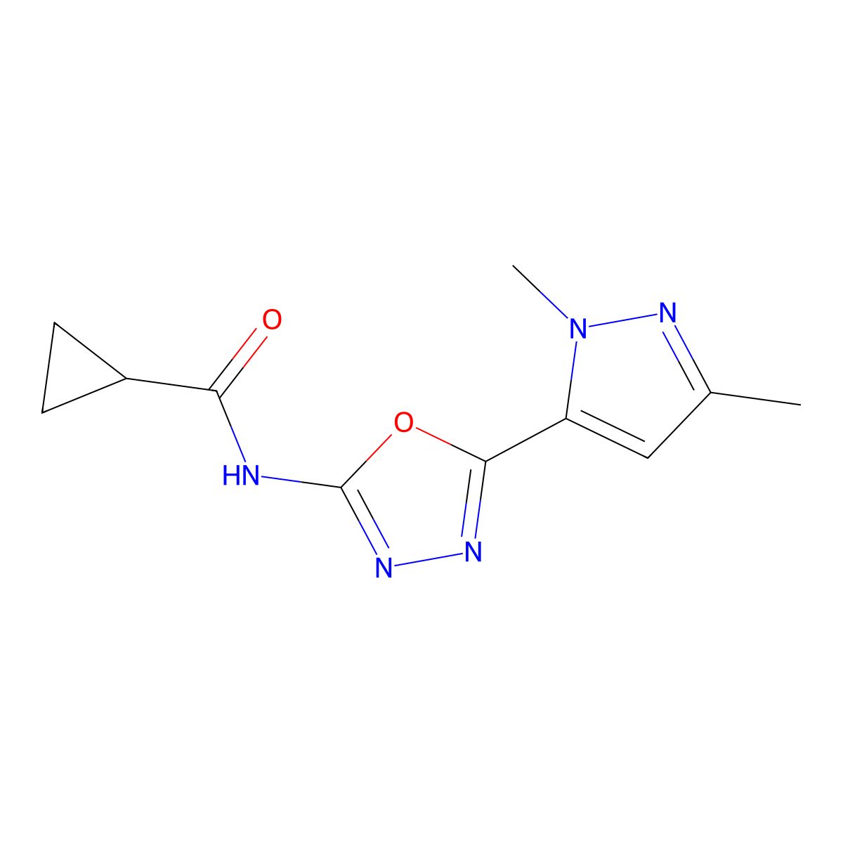 N-[5-(1,3-dimethyl-1H-pyrazol-5-yl)-1,3,4-oxadiazol-2-yl]cyclopropanecarboxamide molecular structure, CAS 1171067-04-1