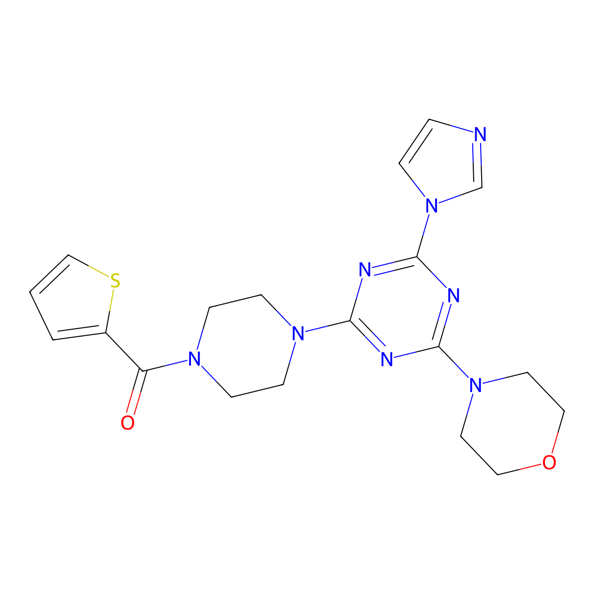 (4-(4-(1H-imidazol-1-yl)-6-morpholino-1,3,5-triazin-2-yl)piperazin-1-yl)(thiophen-2-yl)methanone molecular structure, CAS 1171069-90-1