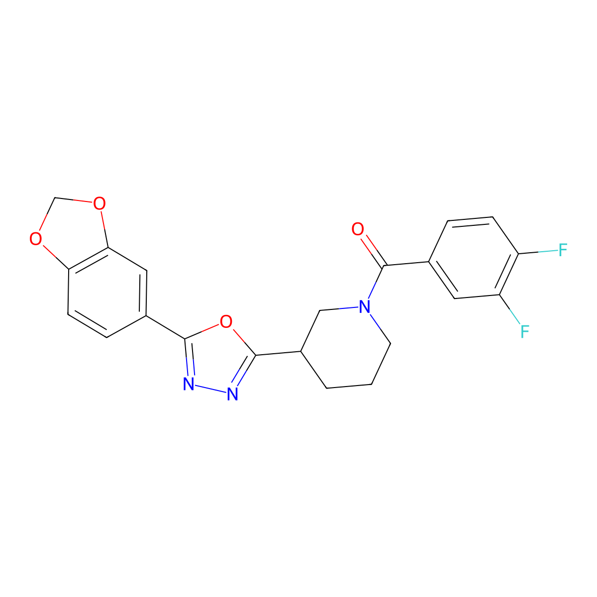 (3-(5-(Benzo[d][1,3]dioxol-5-yl)-1,3,4-oxadiazol-2-yl)piperidin-1-yl)(3,4-difluorophenyl)methanone molecular structure, CAS 1171070-16-8