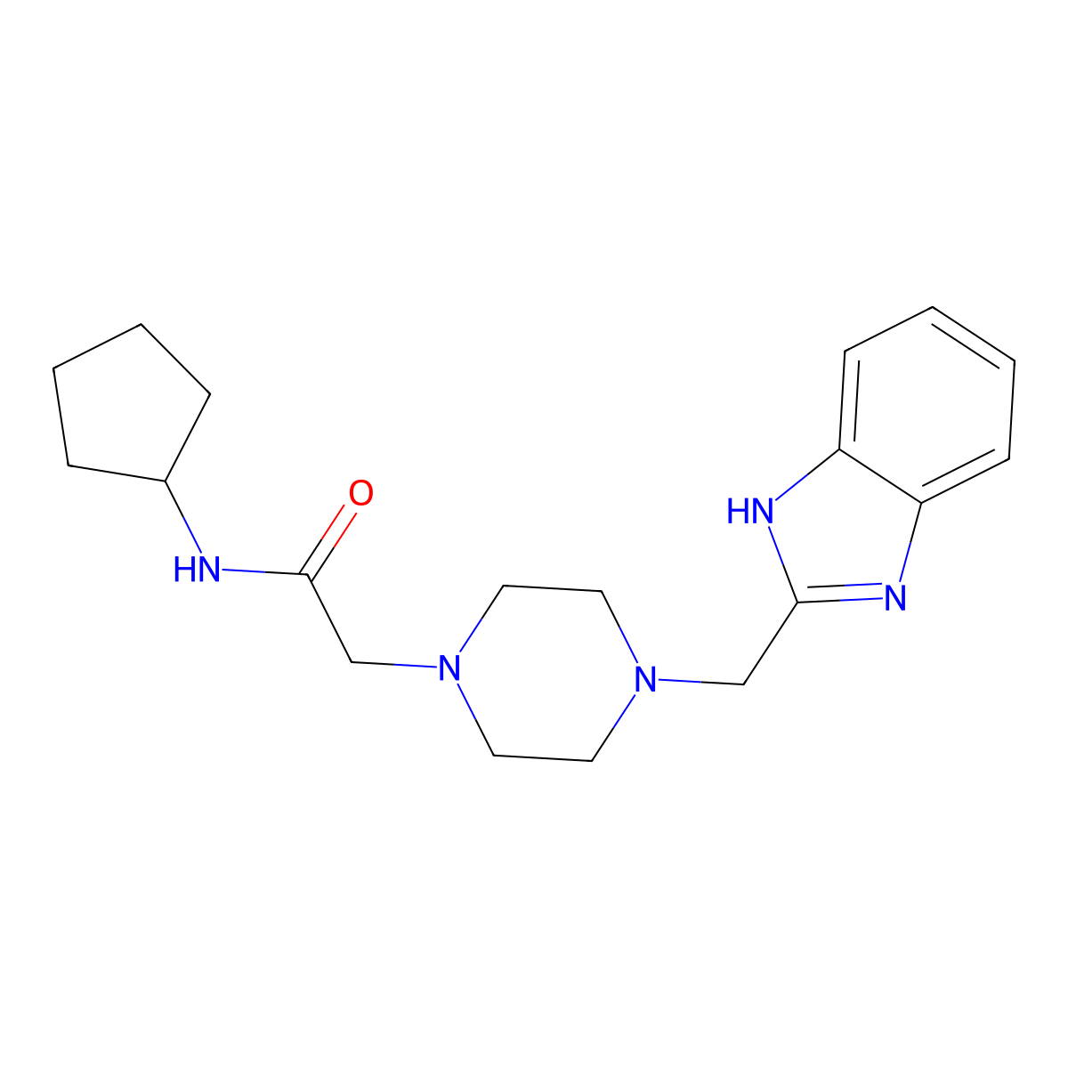 2-{4-[(1H-1,3-benzodiazol-2-yl)methyl]piperazin-1-yl}-N-cyclopentylacetamide molecular structure, CAS 1171070-67-9