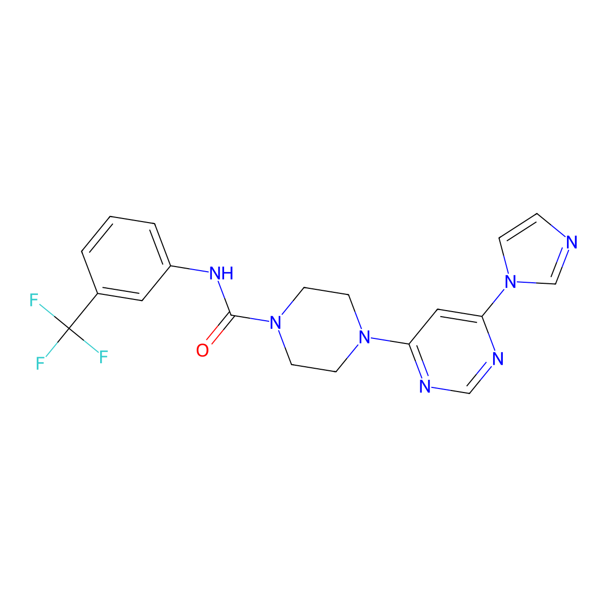 4-(6-(1H-imidazol-1-yl)pyrimidin-4-yl)-N-(3-(trifluoromethyl)phenyl)piperazine-1-carboxamide molecular structure, CAS 1171074-18-2