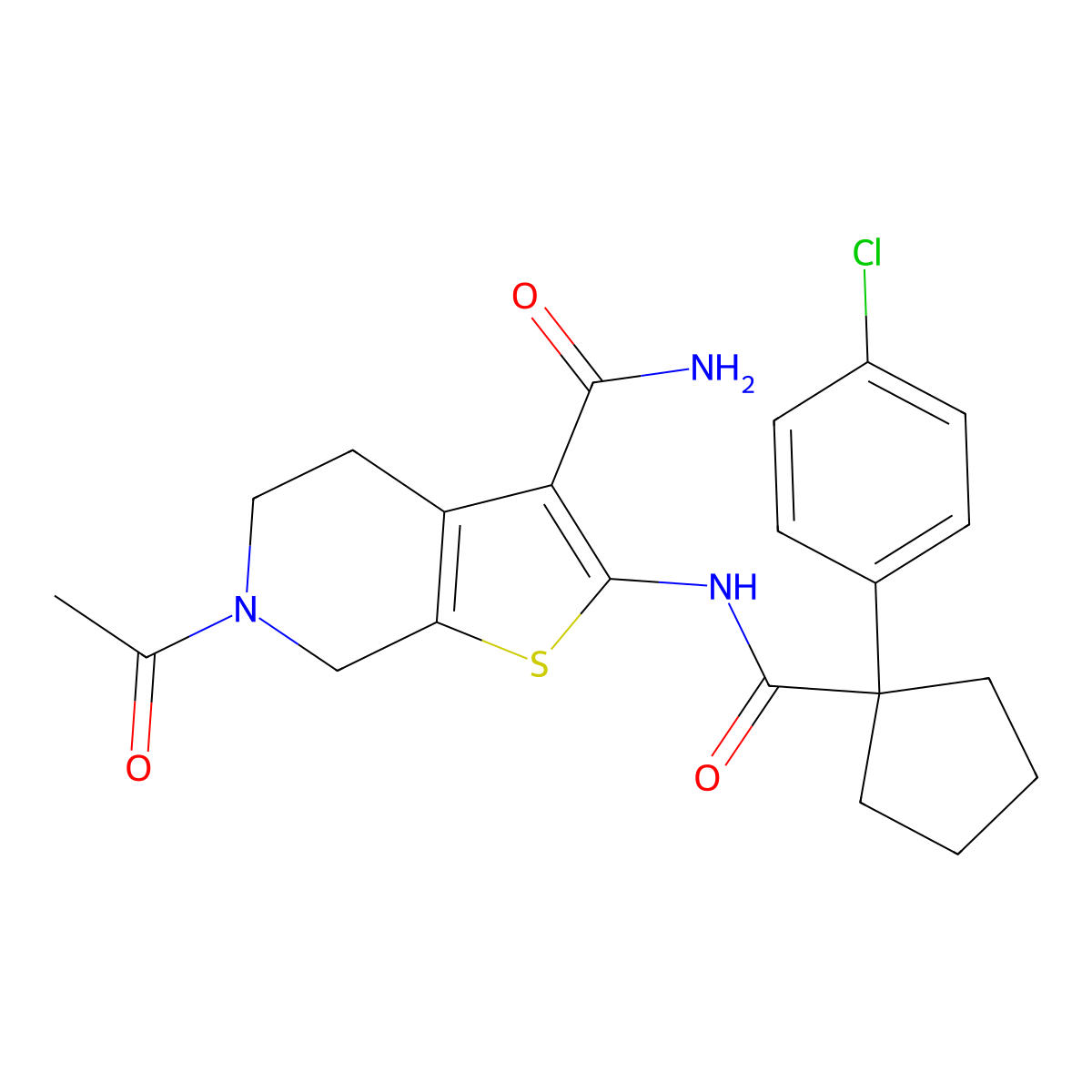 6-Acetyl-2-(1-(4-chlorophenyl)cyclopentanecarboxamido)-4,5,6,7-tetrahydrothieno[2,3-c]pyridine-3-carboxamide molecular structure, CAS 1171076-68-8