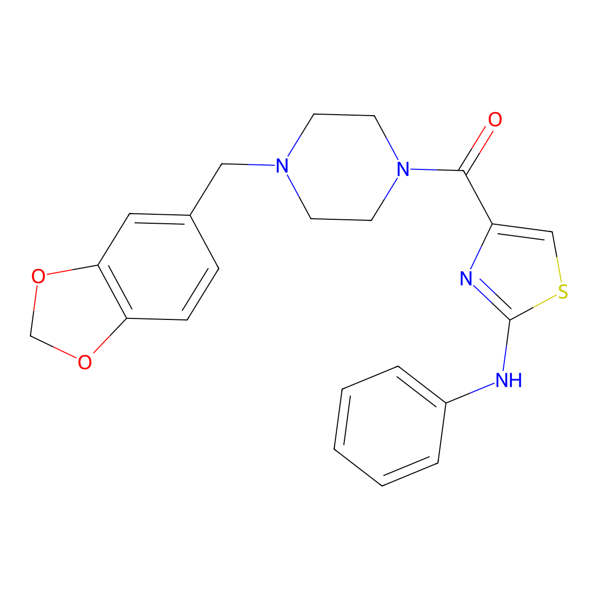 (4-(Benzo[d][1,3]dioxol-5-ylmethyl)piperazin-1-yl)(2-(phenylamino)thiazol-4-yl)methanone molecular structure, CAS 1171077-09-0