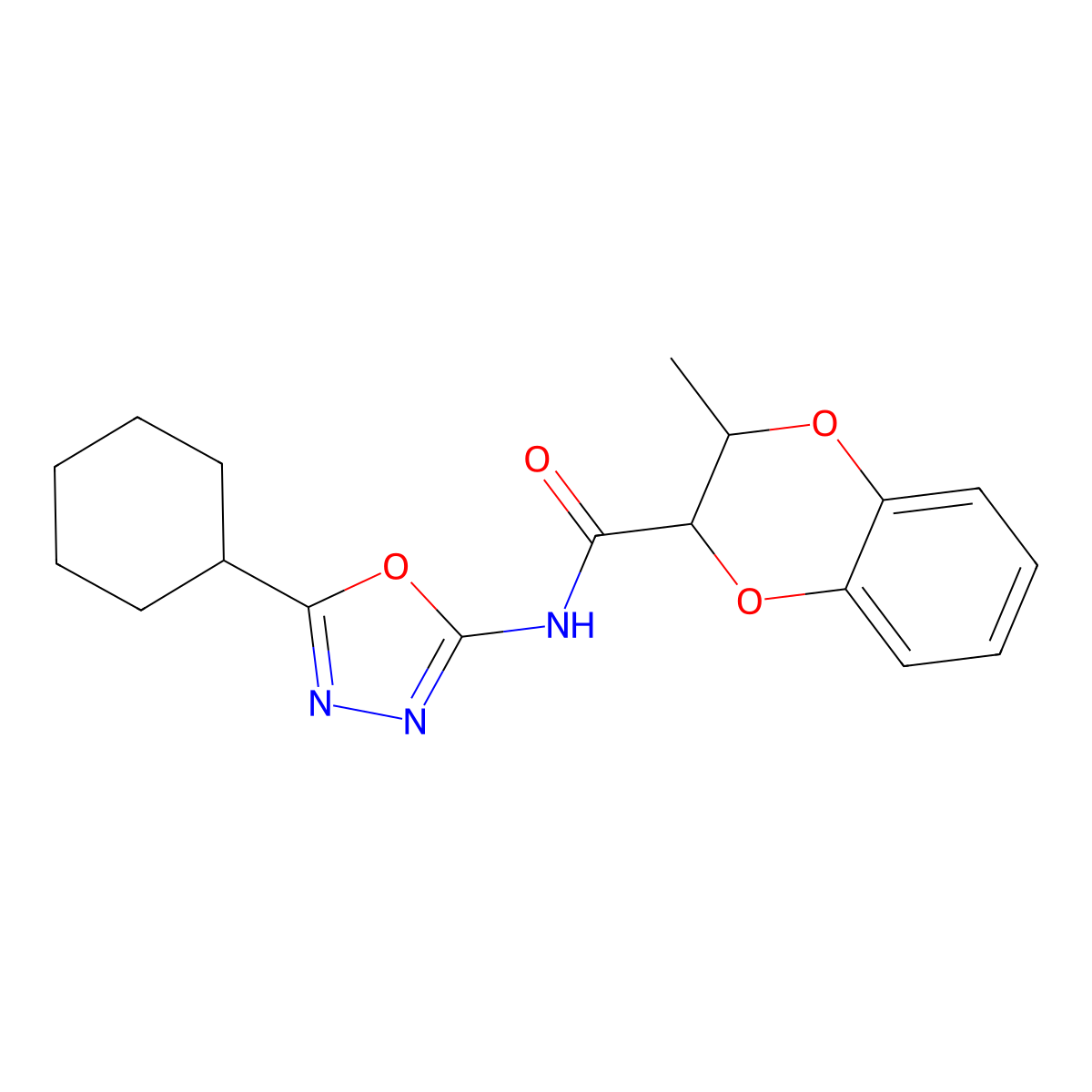 N-(5-cyclohexyl-1,3,4-oxadiazol-2-yl)-3-methyl-2,3-dihydrobenzo[b][1,4]dioxine-2-carboxamide molecular structure, CAS 1171077-73-8