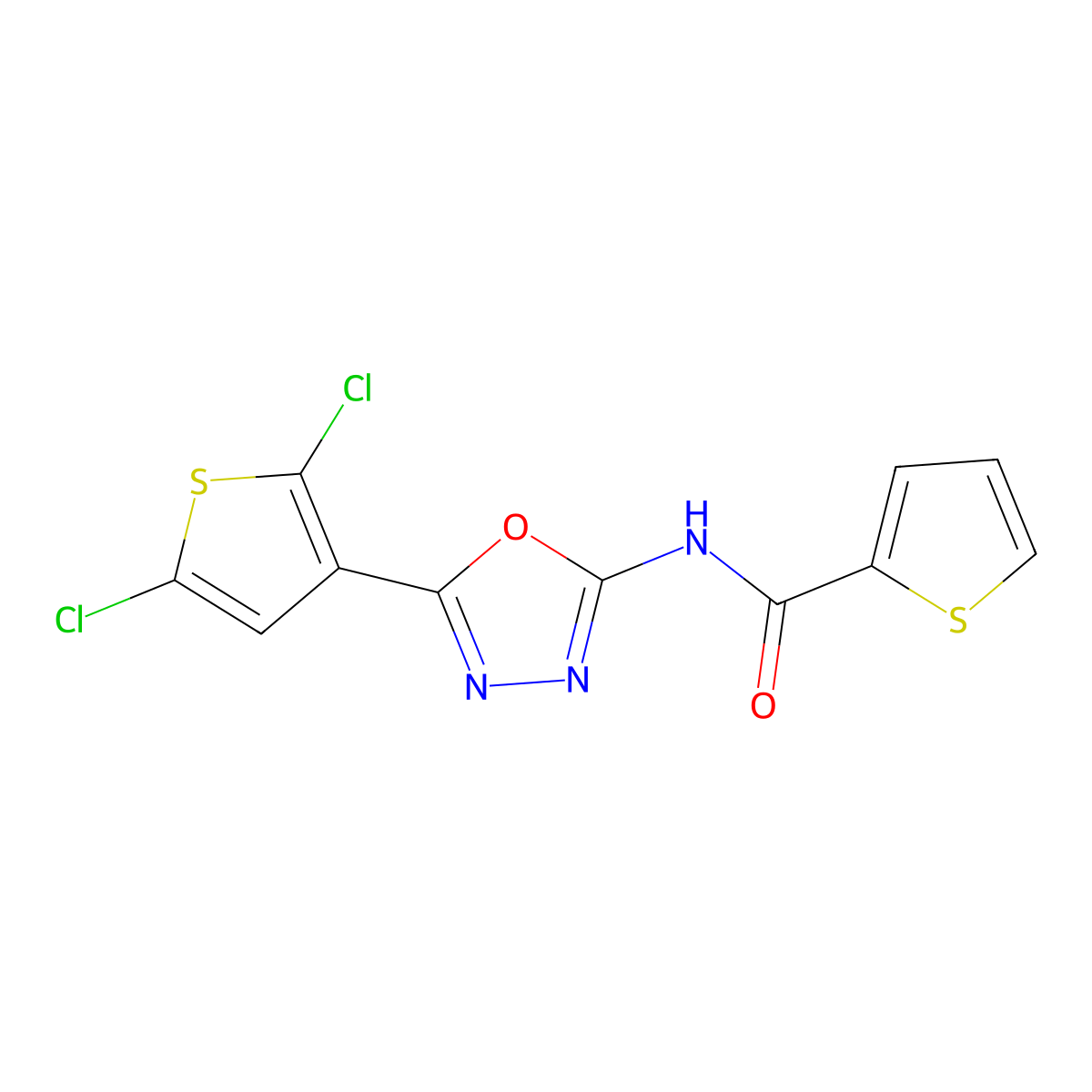 N-(5-(2,5-dichlorothiophen-3-yl)-1,3,4-oxadiazol-2-yl)thiophene-2-carboxamide molecular structure, CAS 1171081-29-0