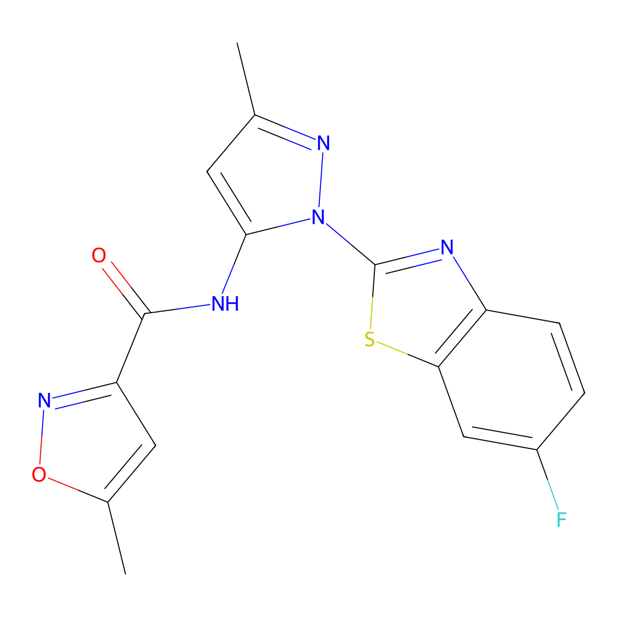 N-(1-(6-fluorobenzo[d]thiazol-2-yl)-3-methyl-1H-pyrazol-5-yl)-5-methylisoxazole-3-carboxamide molecular structure, CAS 1171082-89-5