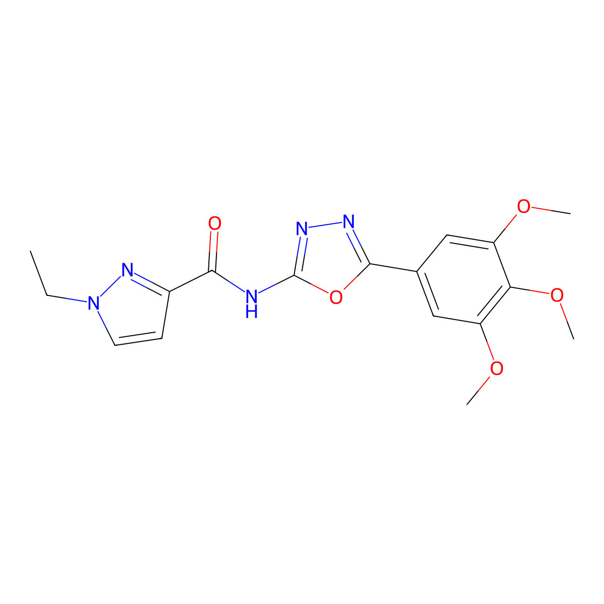1-ethyl-N-(5-(3,4,5-trimethoxyphenyl)-1,3,4-oxadiazol-2-yl)-1H-pyrazole-3-carboxamide molecular structure, CAS 1171083-25-2