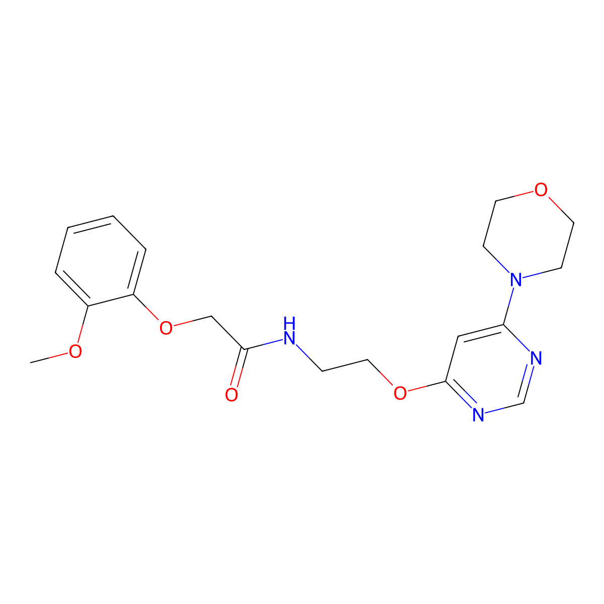 2-(2-methoxyphenoxy)-N-(2-((6-morpholinopyrimidin-4-yl)oxy)ethyl)acetamide molecular structure, CAS 1171090-17-7