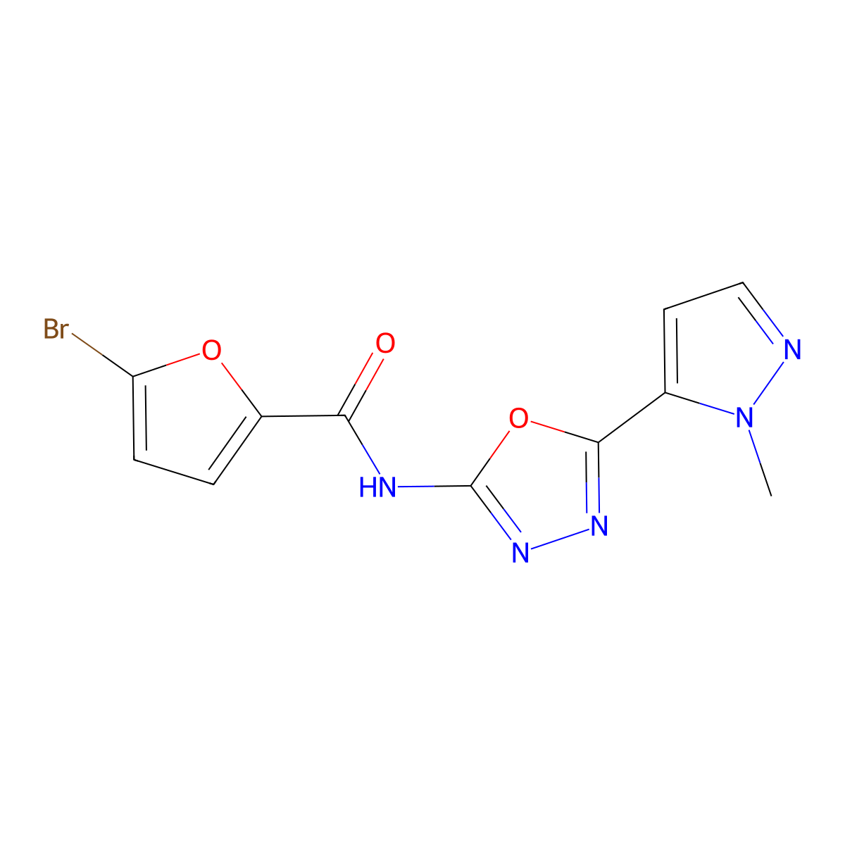 5-bromo-N-(5-(1-methyl-1H-pyrazol-5-yl)-1,3,4-oxadiazol-2-yl)furan-2-carboxamide molecular structure, CAS 1171093-85-8