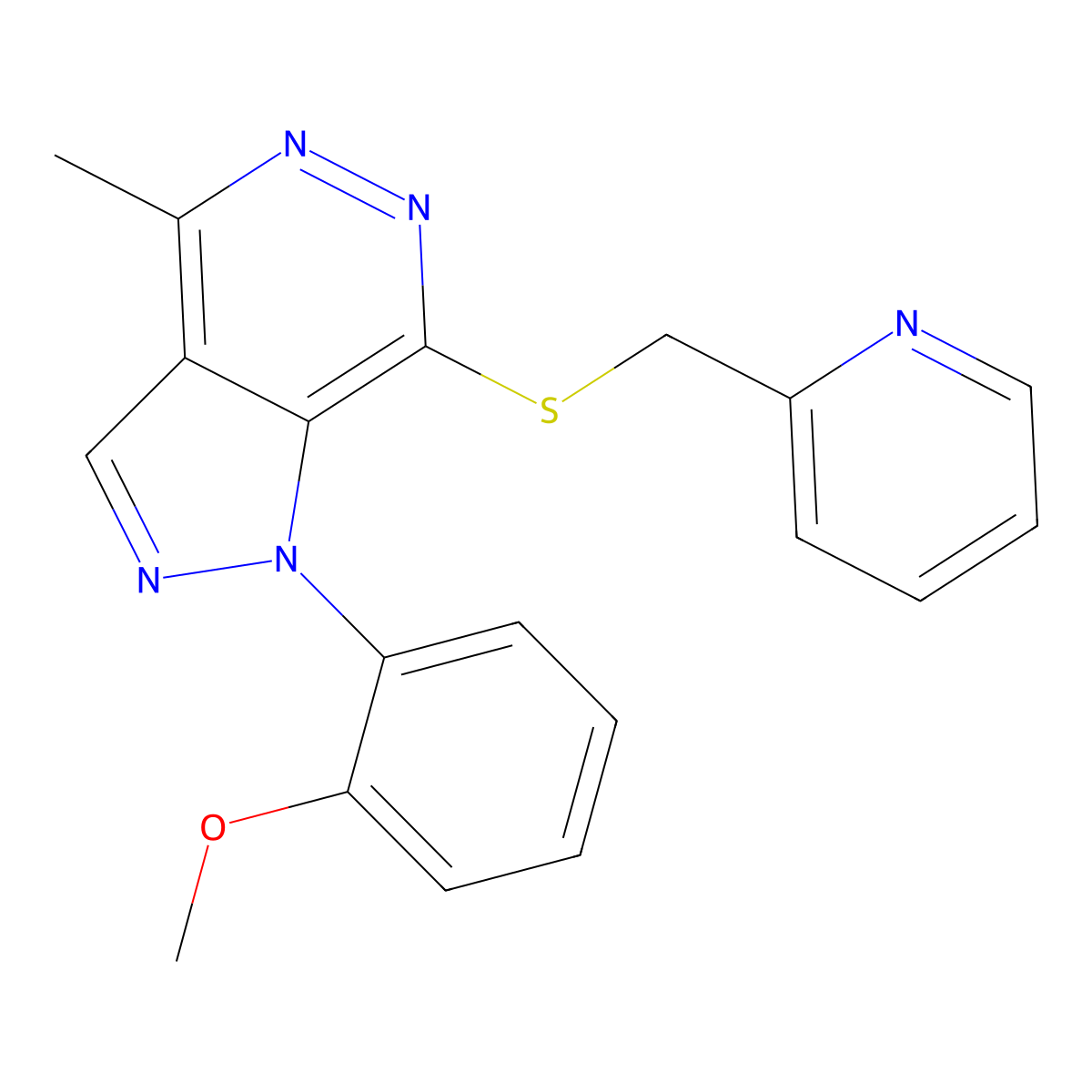 1-(2-methoxyphenyl)-4-methyl-7-((pyridin-2-ylmethyl)thio)-1H-pyrazolo[3,4-d]pyridazine molecular structure, CAS 1171094-65-7