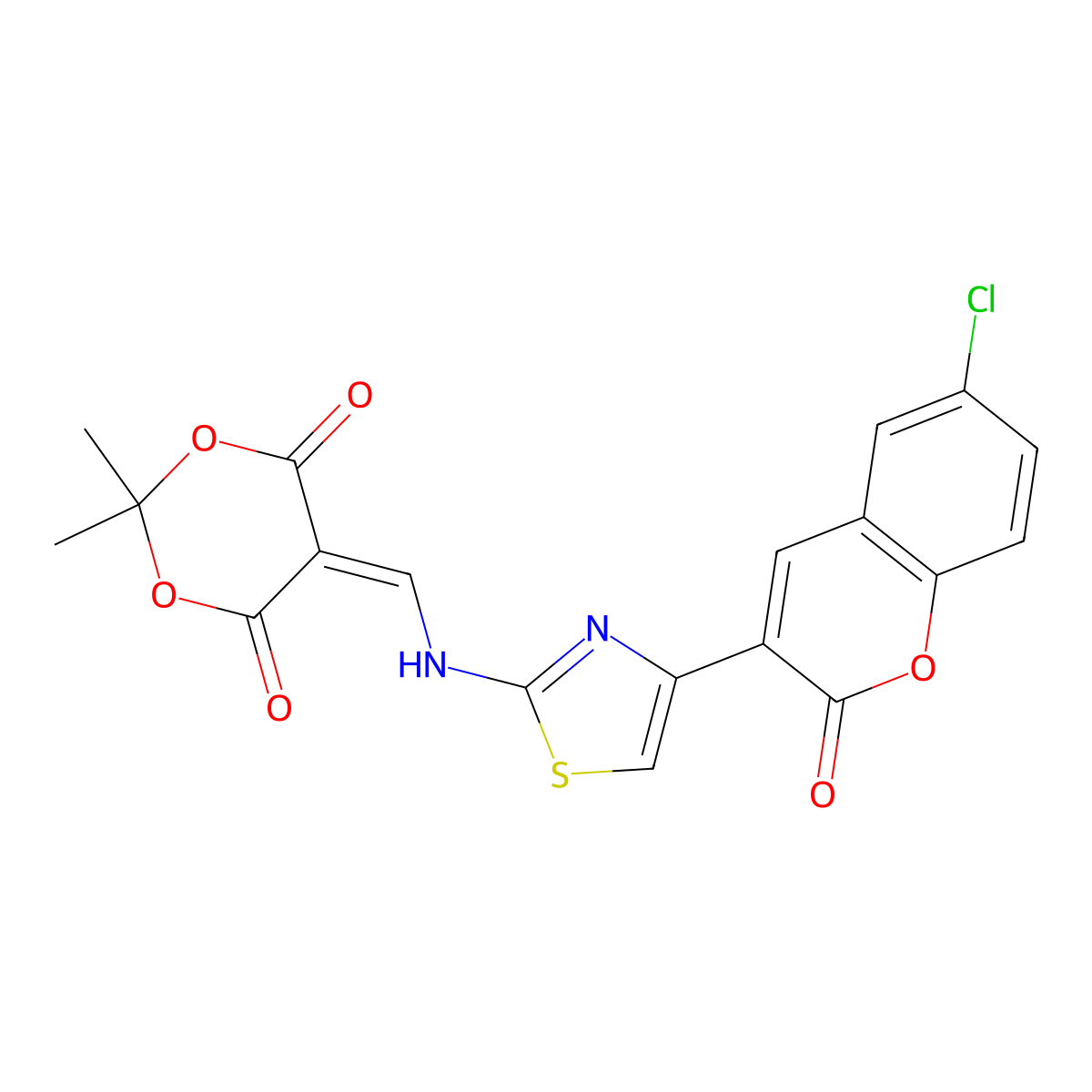 5-(((4-(6-chloro-2-oxo-2H-chromen-3-yl)thiazol-2-yl)amino)methylene)-2,2-dimethyl-1,3-dioxane-4,6-dione molecular structure, CAS 1171095-01-4