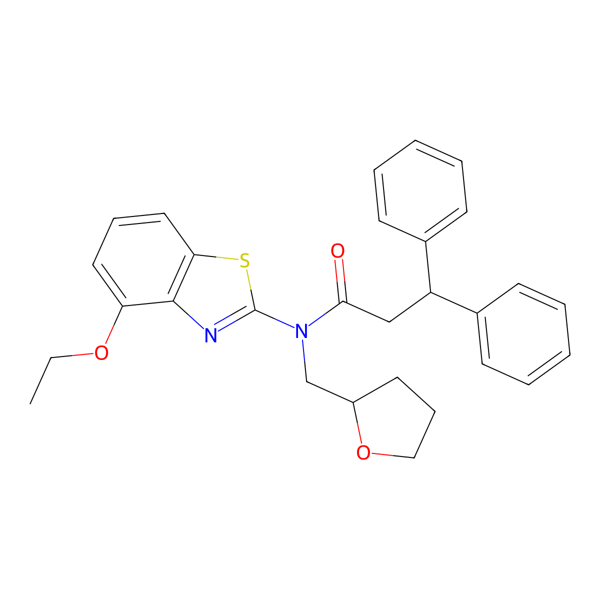 N-(4-ethoxybenzo[d]thiazol-2-yl)-3,3-diphenyl-N-((tetrahydrofuran-2-yl)methyl)propanamide molecular structure, CAS 1171096-61-9