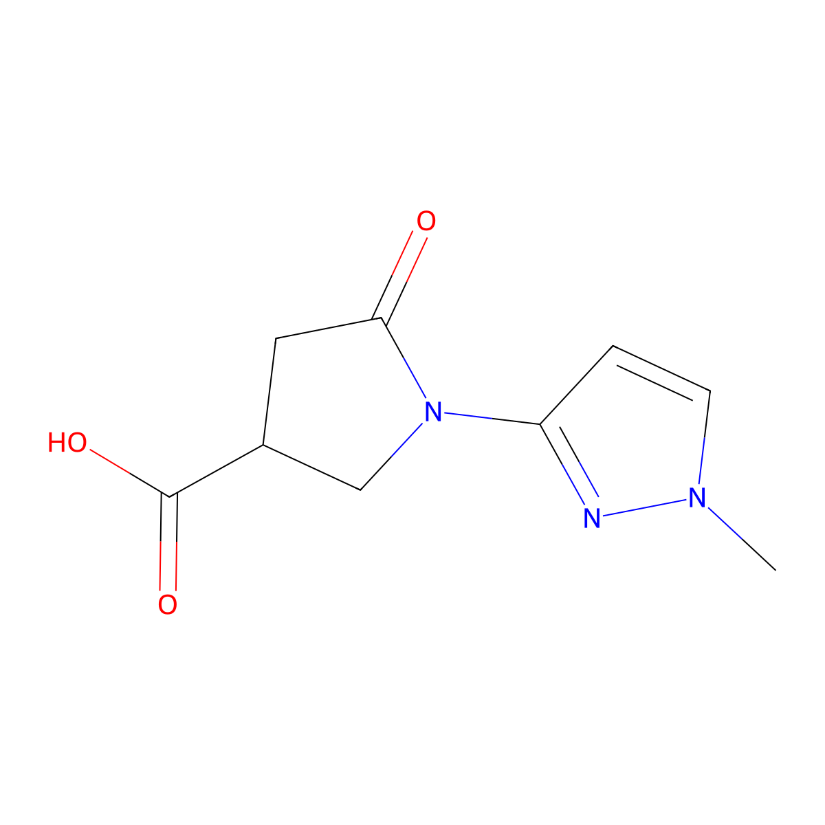 1-(1-methyl-1H-pyrazol-3-yl)-5-oxopyrrolidine-3-carboxylic acid molecular structure, CAS 1171097-21-4