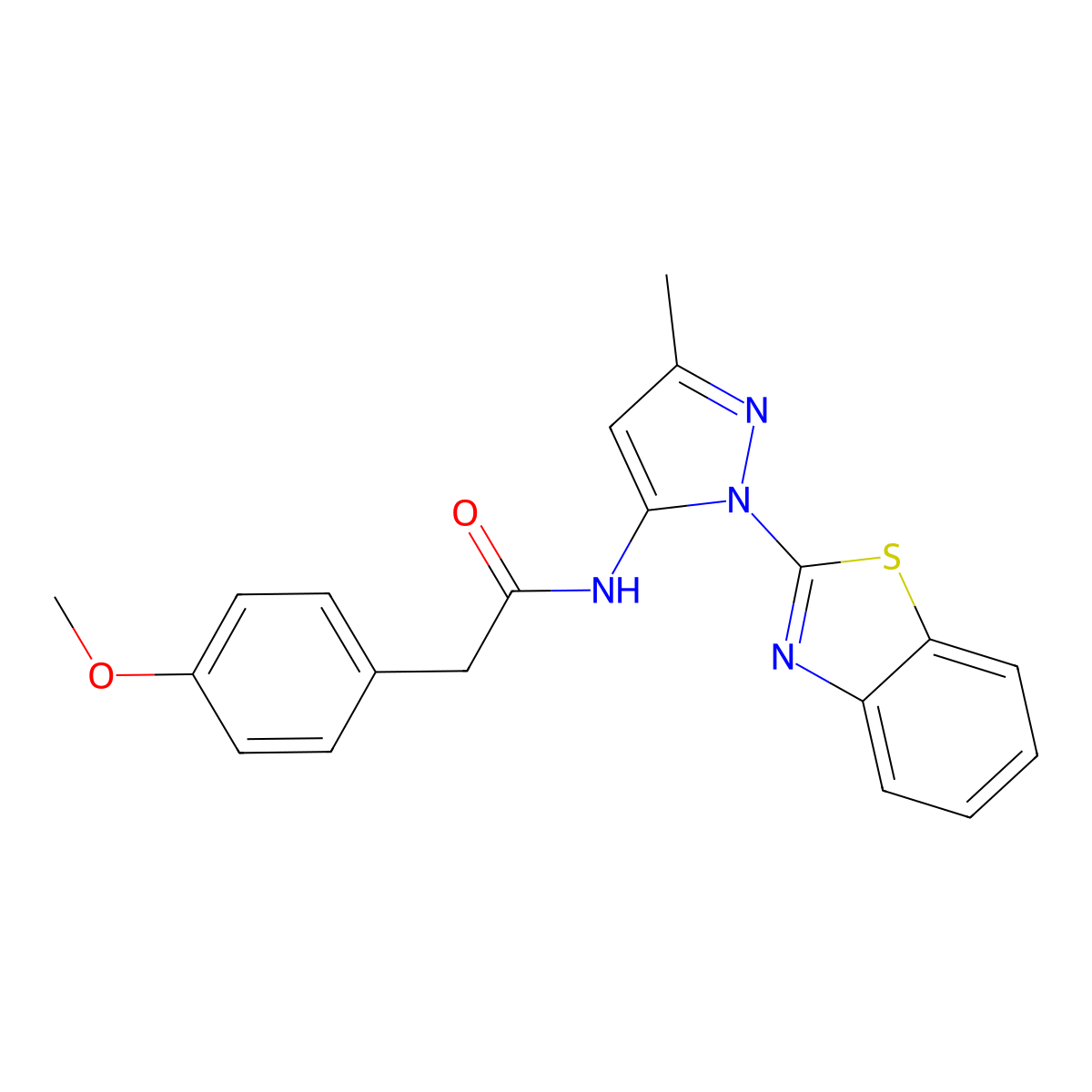 N-(1-(benzo[d]thiazol-2-yl)-3-methyl-1H-pyrazol-5-yl)-2-(4-methoxyphenyl)acetamide molecular structure, CAS 1171098-54-6