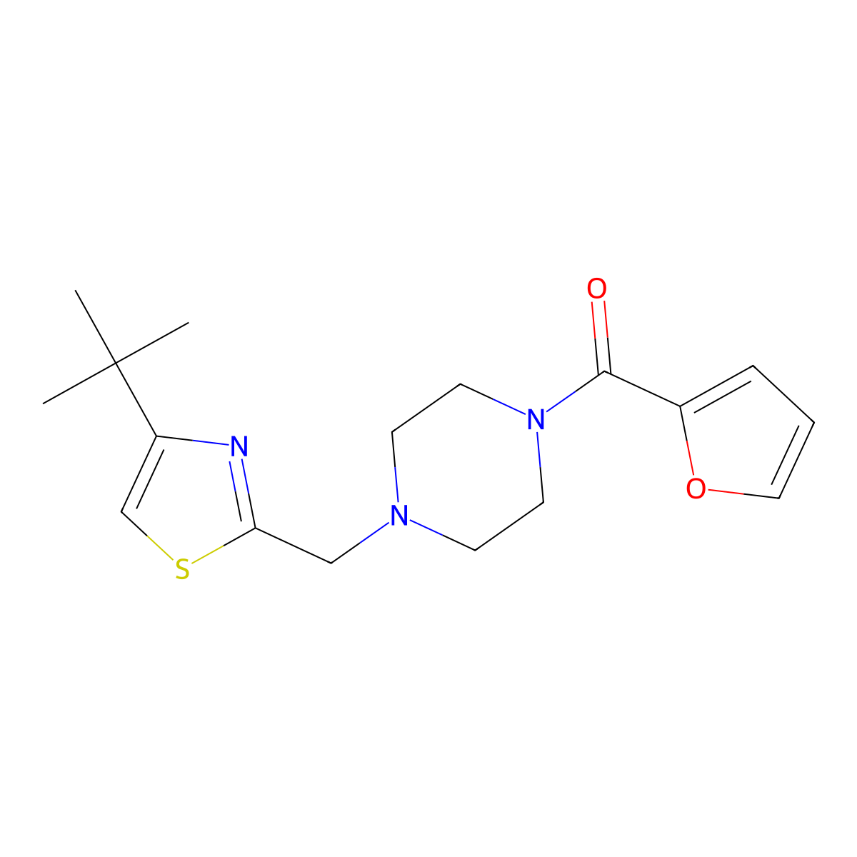 (4-((4-(Tert-butyl)thiazol-2-yl)methyl)piperazin-1-yl)(furan-2-yl)methanone molecular structure, CAS 1171100-16-5
