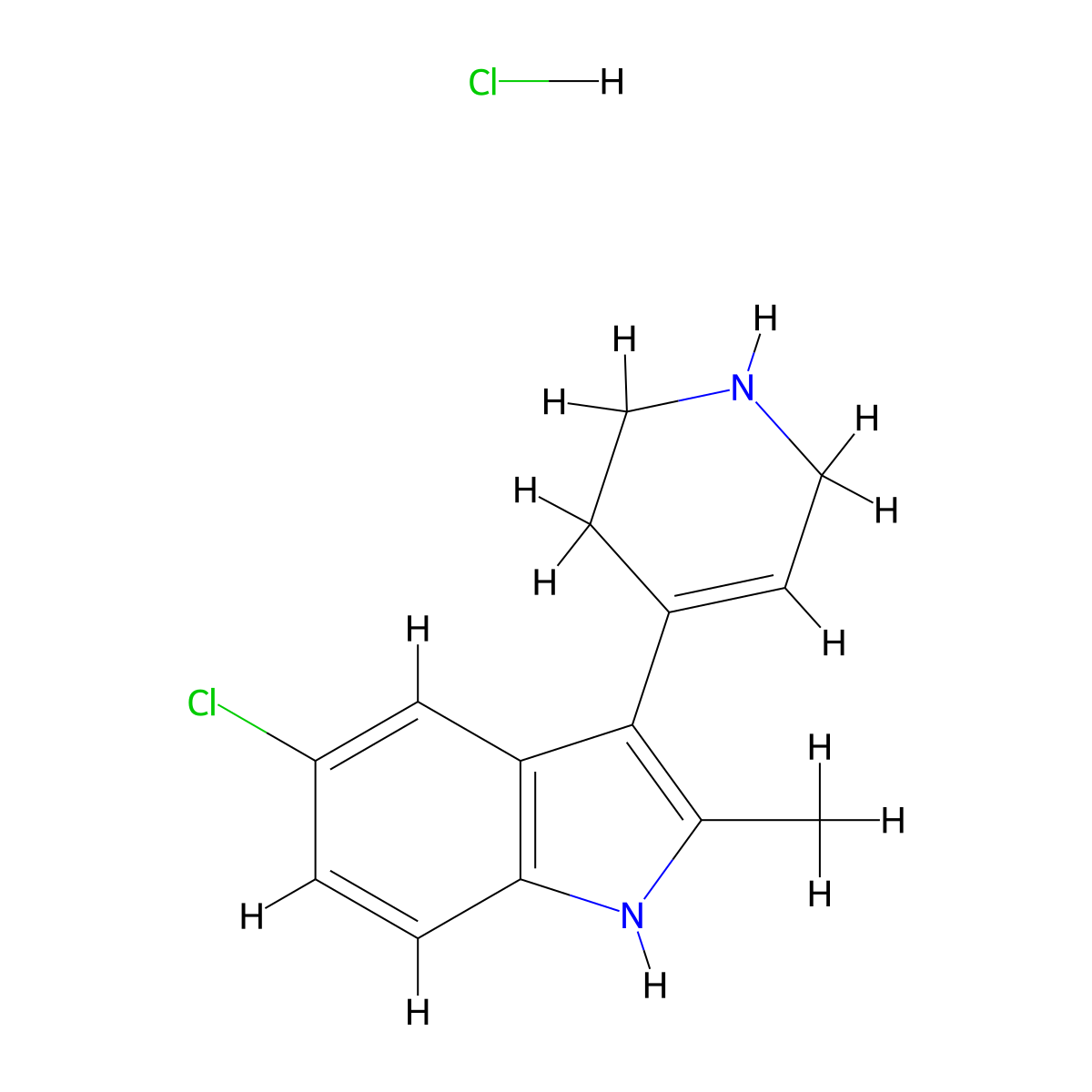 1H-Indole, 5-chloro-2-methyl-3-(1,2,3,6-tetrahydro-4-pyridinyl)-, hydrochloride (1:1) molecular structure, CAS 1171123-46-8