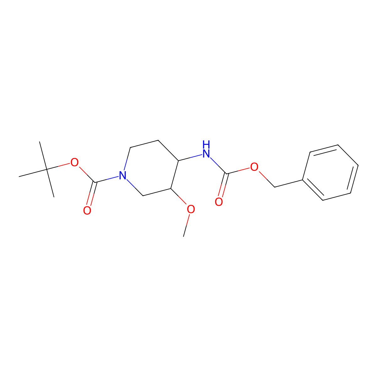 cis-Tert-butyl 4-(benzyloxycarbonylamino)-3-methoxypiperidine-1-carboxylate molecular structure, CAS 1171125-49-7