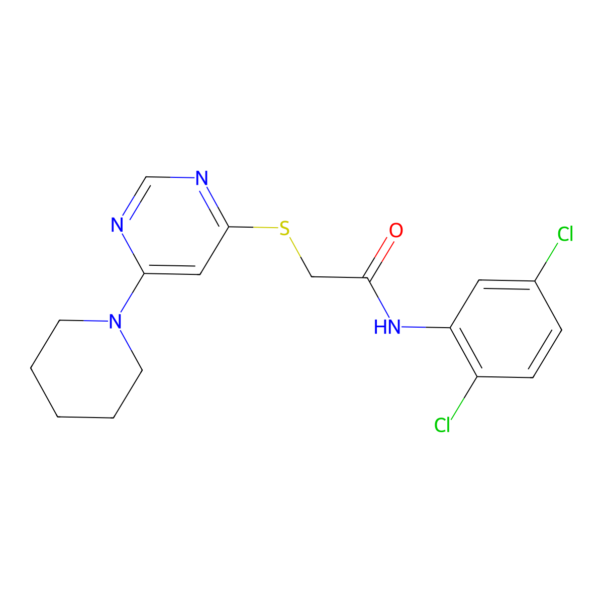 N-(2,5-dichlorophenyl)-2-((6-(piperidin-1-yl)pyrimidin-4-yl)thio)acetamide molecular structure, CAS 1171134-77-2