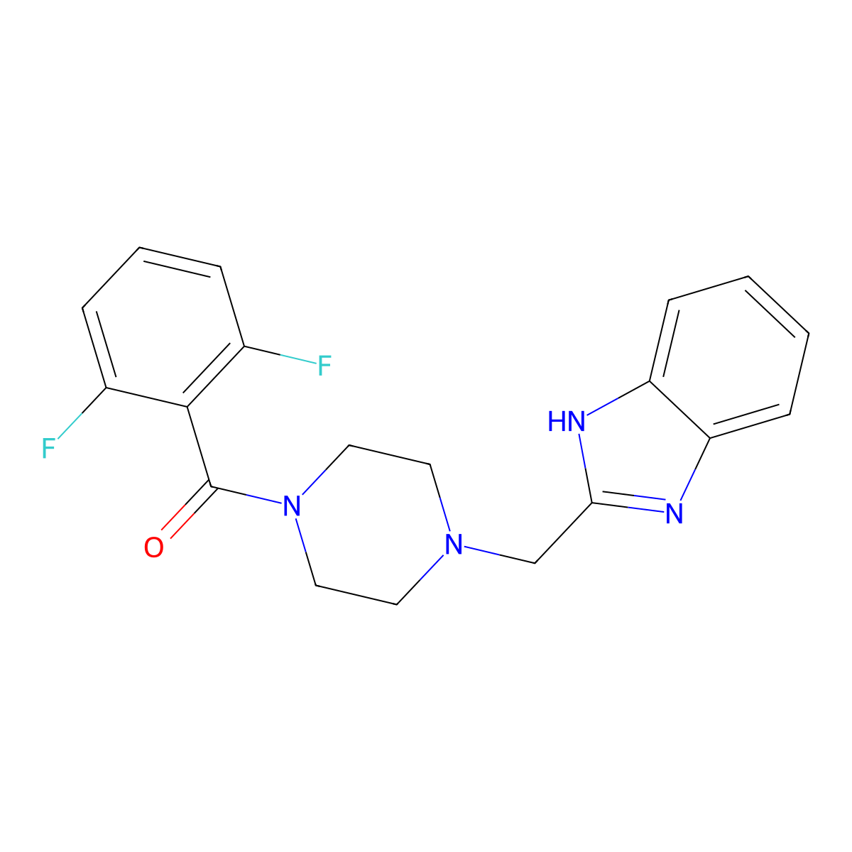 (4-((1H-benzo[d]imidazol-2-yl)methyl)piperazin-1-yl)(2,6-difluorophenyl)methanone molecular structure, CAS 1171140-54-7